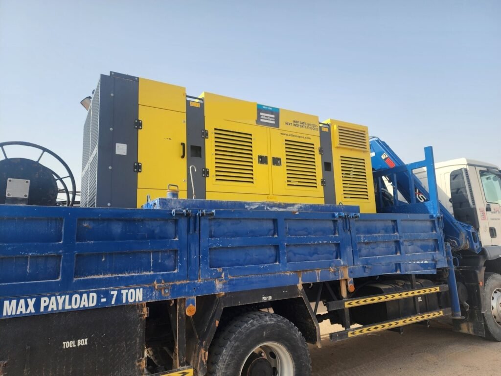 Atlas Copco XRV 1200 high pressure air compressor running at 22.7 bar with no booster