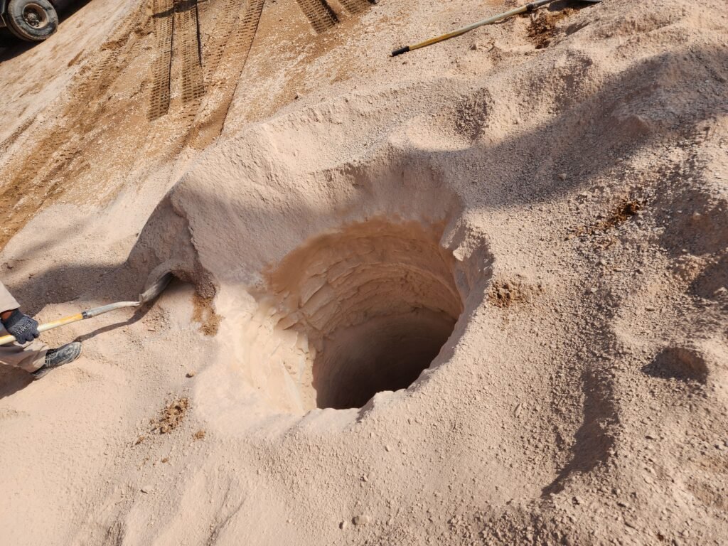 Completed Ø1,000 mm pole hole drilled into rock at the planting depth the standard specifies